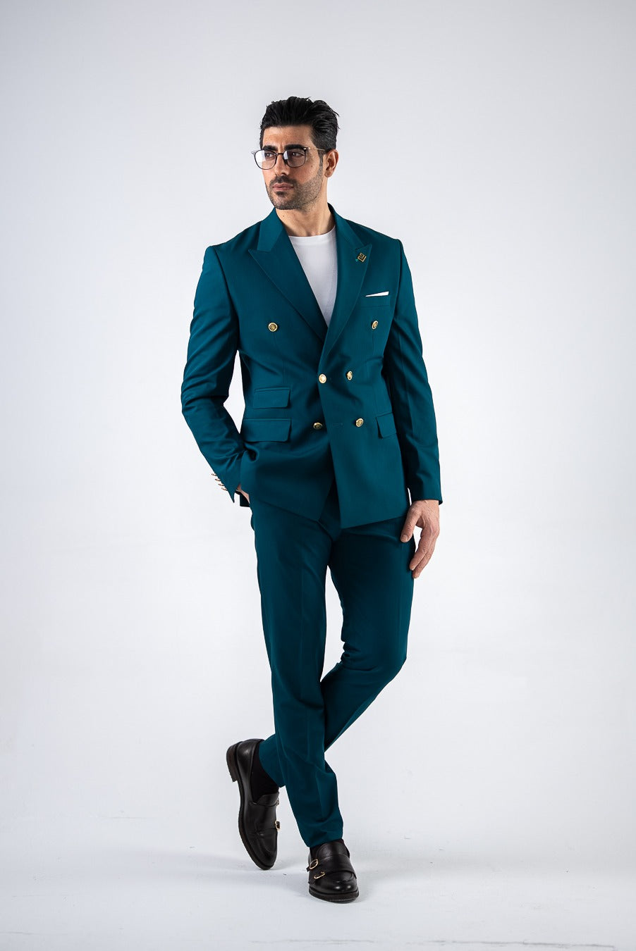 Costum barbatesc de vara, 2 piese sacou si pantalon , nuanta verde smarald , PG0110