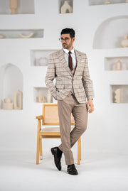 Costum Barbatesc, 3 piese, Sacou si Vesta si Pantalon,nuanta bej solid, PG0113