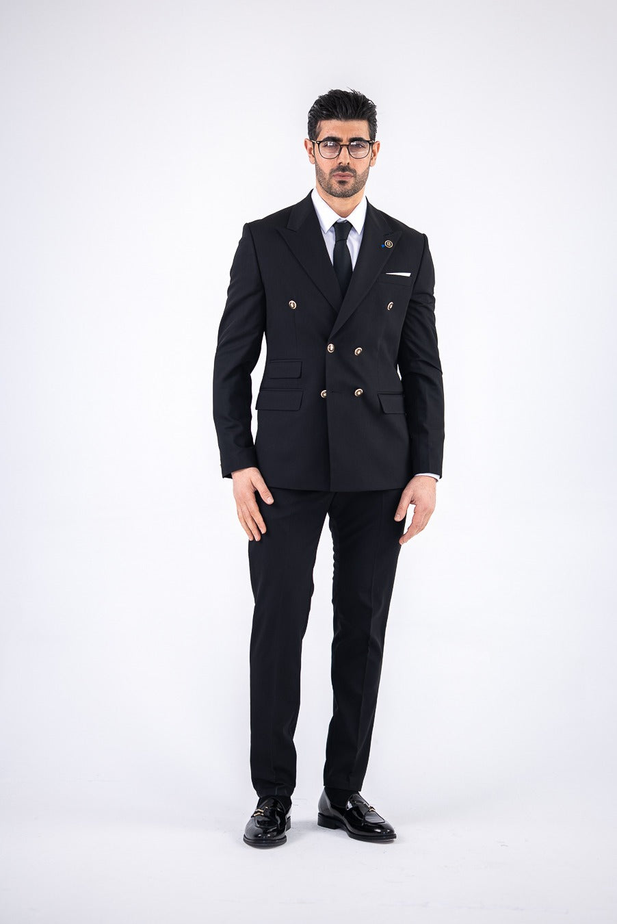 Costum barbatesc , 2 piese sacou si pantalon,culoarea negru intens,PG0149