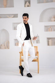 Costum barbatesc de vara, 2 piese sacou si pantalon , nuanta alb pur,PG0153