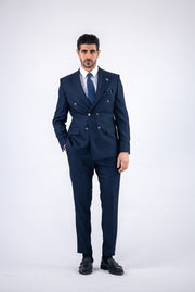 Costum barbatesc 2 piese,sacou si pantalon, material texturat cu dungi fine, culoarea bluemarin, PG0164