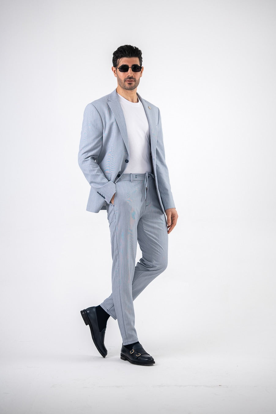 Costum barbatesc de vara, 2 piese, pantalon si sacou, culoarea albastru sky,PG0182