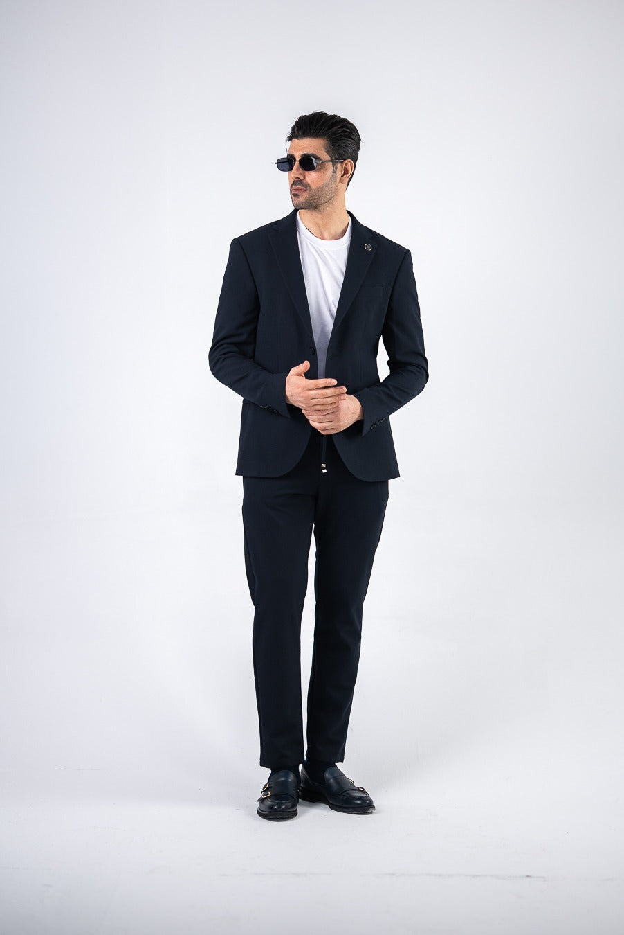 Costum barbatesc de vara, 2 piese, pantalon si sacou, culoarea negru,PG0184
