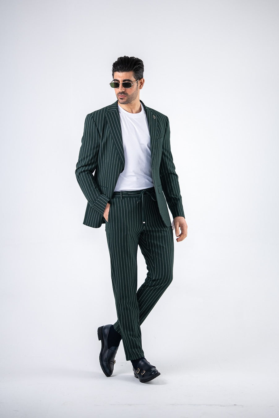 Costum barbatesc de vara, 2 piese, pantalon si sacou, culoarea verde smarald, PG0188