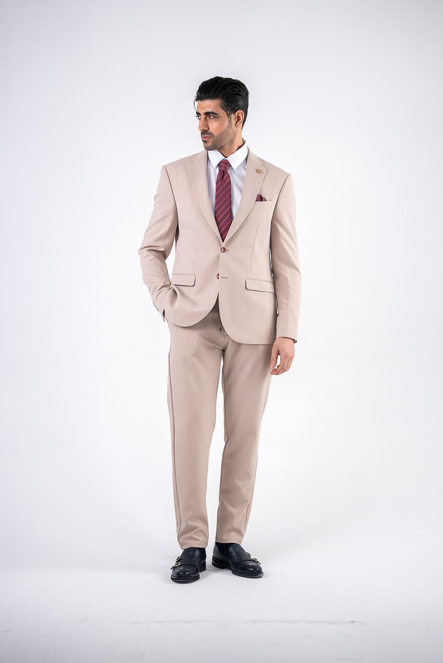 Costum Barbatesc, 2 piese, Sacou si Pantalon,culoarea crem,PG0190