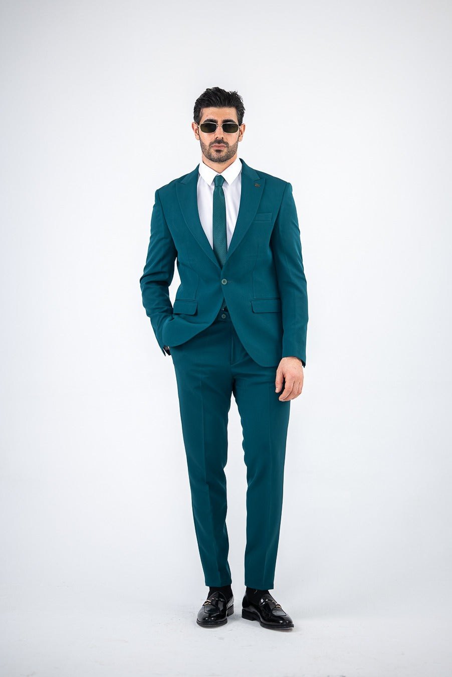 Costum Barbatesc, 2 piese, Sacou si Pantalon,culoarea verde petrol,PG0196
