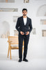 Costum barbatesc de vara, 2 piese, pantalon si sacou, culoarea bluemarin cu dungi albe,PG0203