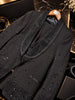 Costum Elegant de Ceremonie pentru Bărbați, 4 Piese  Sacou, Pantalon, Vestă și Papion, Detalii cu Pietre -PG0250