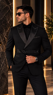 Costum Elegant de Ceremonie pentru Bărbați, 4 Piese Sacou, Pantalon, Vestă și Papion, Detalii cu Pietre -PG0252